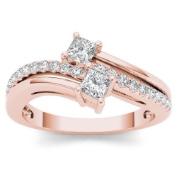 Rose Gold 5/8ct TDW Two-Stone Diamond Engagement Ring - Handcrafted By Name My Rings™