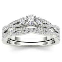 White Gold 1/2ct TDW Diamond Three-Stone Anniversary Ring with One Band - Handcrafted By Name My Rings™