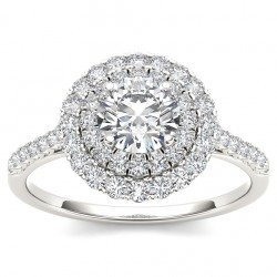 White Gold 1ct TDW Diamond Double Halo Engagement Ring - Handcrafted By Name My Rings™