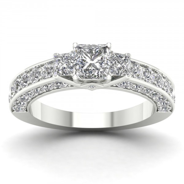 White Gold 2 2/5ct TDW Diamond Princess-cut Three Stone Ring - Handcrafted By Name My Rings™