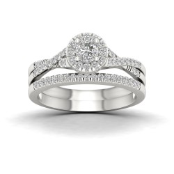 White Gold 5/8ct TDW Diamond Halo Bridal Set - Handcrafted By Name My Rings™