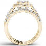 Gold 1 1/2ct TDW Diamond Halo Engagement Ring Set with Two Bands - Handcrafted By Name My Rings™