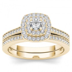 Gold 1/2ct TDW Diamond Double Halo Bridal Ring Set - Handcrafted By Name My Rings™