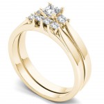Gold 1/2ct TDW Diamond Three-Stone Engagement Ring Set with One Band - Handcrafted By Name My Rings™