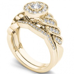 Gold 1/2ct TDW Halo Bridal Set - Handcrafted By Name My Rings™