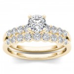 Gold 1ct TDW Diamond Classic Engagement Ring Set with One Band - Handcrafted By Name My Rings™