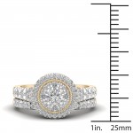 Gold 1ct TDW Diamond Cluster Halo Bridal Set - Handcrafted By Name My Rings™