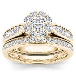 Gold 1ct TDW Diamond Double Halo Bridal Ring Set - Handcrafted By Name My Rings™