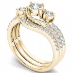 Gold 3/4ct TDW Diamond Solitaire Bridal Ring Set - Handcrafted By Name My Rings™