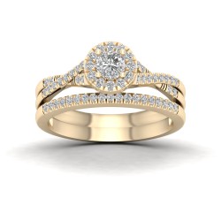 Gold 5/8ct TDW Diamond Halo Bridal Set - Handcrafted By Name My Rings™