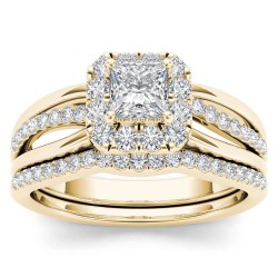 Gold 5/8ct TDW Princess-Cut Diamond Frame Bridal Set - Handcrafted By Name My Rings™
