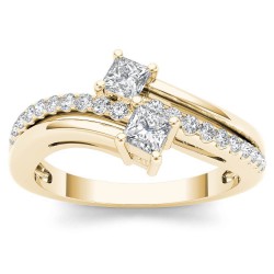 Gold 5/8ct TDW Two-Stone Diamond Engagement Ring - Handcrafted By Name My Rings™