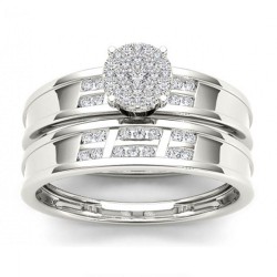 S925 Sterling Silver 1/3 ct TDW Diamond Cluster Engagement Ring Set - Handcrafted By Name My Rings™