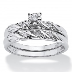 Diamond Accent Platinum over Sterling Silver Bridal Engagement Ring Wedding Band Set - Handcrafted By Name My Rings™