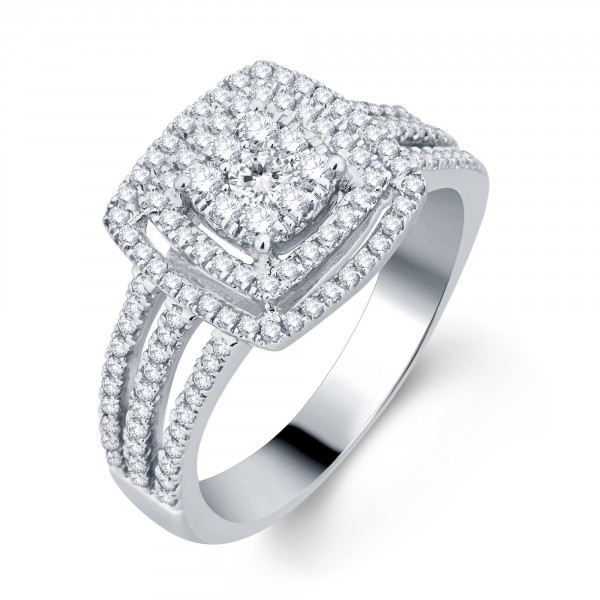 White Gold 3/4ct TDW Halo Diamond Bridal Ring - Handcrafted By Name My Rings™