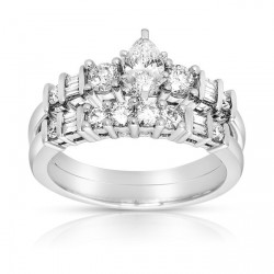 White Gold 1ct TDW Diamond Marquise Bridal Ring Set - Handcrafted By Name My Rings™