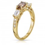 Gold 1 1/3ct TDW Cognac and White 3-stone Diamond Ring - Handcrafted By Name My Rings™