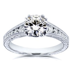 Kobelli White Gold 1 1/4ct TCW Forever One Near Colorless Moissanite with Diamond Milgrain Channel Band Ring - Handcrafted By Name My Rings™