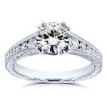 Kobelli White Gold 1 1/4ct TCW Near Colorless Moissanite with Diamond Milgrain Channel Band Engagement Ring - Handcrafted By Name My Rings™