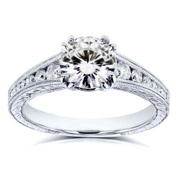Kobelli White Gold 1 1/4ct TCW Near Colorless Moissanite with Diamond Milgrain Channel Band Engagement Ring - Handcrafted By Name My Rings™