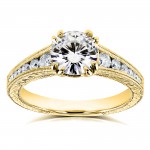 Kobelli Gold 1 1/4ct TCW Near Colorless Moissanite with Diamond Milgrain Channel Band Engagement Ring - Handcrafted By Name My Rings™