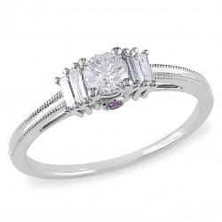 White Gold Baguette and Round-cut 1/2ct TDW Diamond Engagement Ring - Handcrafted By Name My Rings™