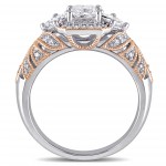 2-Tone White and Rose Gold 1ct TDW Diamond Princess and Round-cut Vintage Engagement Ring - Handcrafted By Name My Rings™