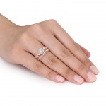 2-tone Rose and White Gold 1ct TDW Princess and Round-cut Patterned Bridal Ring Set - Handcrafted By Name My Rings™
