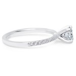 0.80ct TDW Pave Set, Petite, thin, tapered, U Pave, 4 Prong Round Solitaire Diamond Engagement Ring. - Handcrafted By Name My Rings™