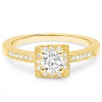 Gold 5/8ct TDW Square Princess Halo, Pave set round Diamond Engagement Ring - Handcrafted By Name My Rings™