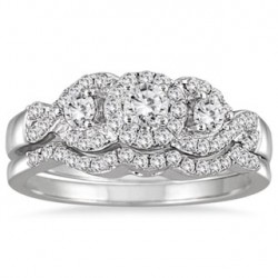 White Gold 5/8ct TDW 3-stone Diamond Cluster Bridal Set - Handcrafted By Name My Rings™