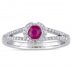 Signature Collection White Gold Ruby and 1/5ct TDW Diamond Halo Split Shank Engagement Ring - Handcrafted By Name My Rings™