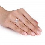 Rose Gold Created White Sapphire and Diamond Accent Engagement Ring - Handcrafted By Name My Rings™