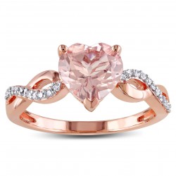 Rose Gold Heart Shaped Morganite and 1/10ct TDW Diamond Twist Ring - Handcrafted By Name My Rings™