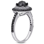 White Gold 1 1/2ct TDW Rose-cut Black and White Diamond Double Halo Ring - Handcrafted By Name My Rings™