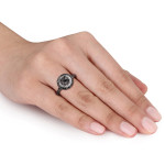 White Gold 1 1/2ct TDW Rose-cut Black and White Diamond Double Halo Ring - Handcrafted By Name My Rings™