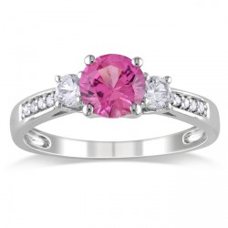 White Gold 1 3/8ct TGW Created Pink and White Sapphire Ring - Handcrafted By Name My Rings™