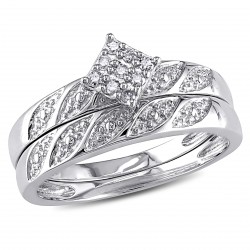 White Gold 1/10ct TDW Bridal Ring Set - Handcrafted By Name My Rings™