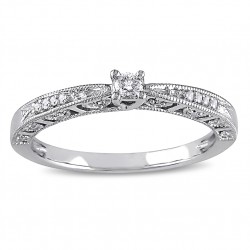 White Gold 1/10ct TDW Diamond Milgrain Design Promise Ring - Handcrafted By Name My Rings™