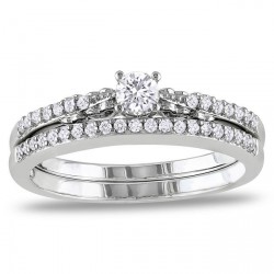 White Gold 1/3ct TDW Diamond Anniversary Style Engagement Ring and Wedding Band Set - Handcrafted By Name My Rings™