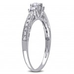 White Gold 1/4ct TDW Diamond 3-Stone Halo Engagement Ring - Handcrafted By Name My Rings™