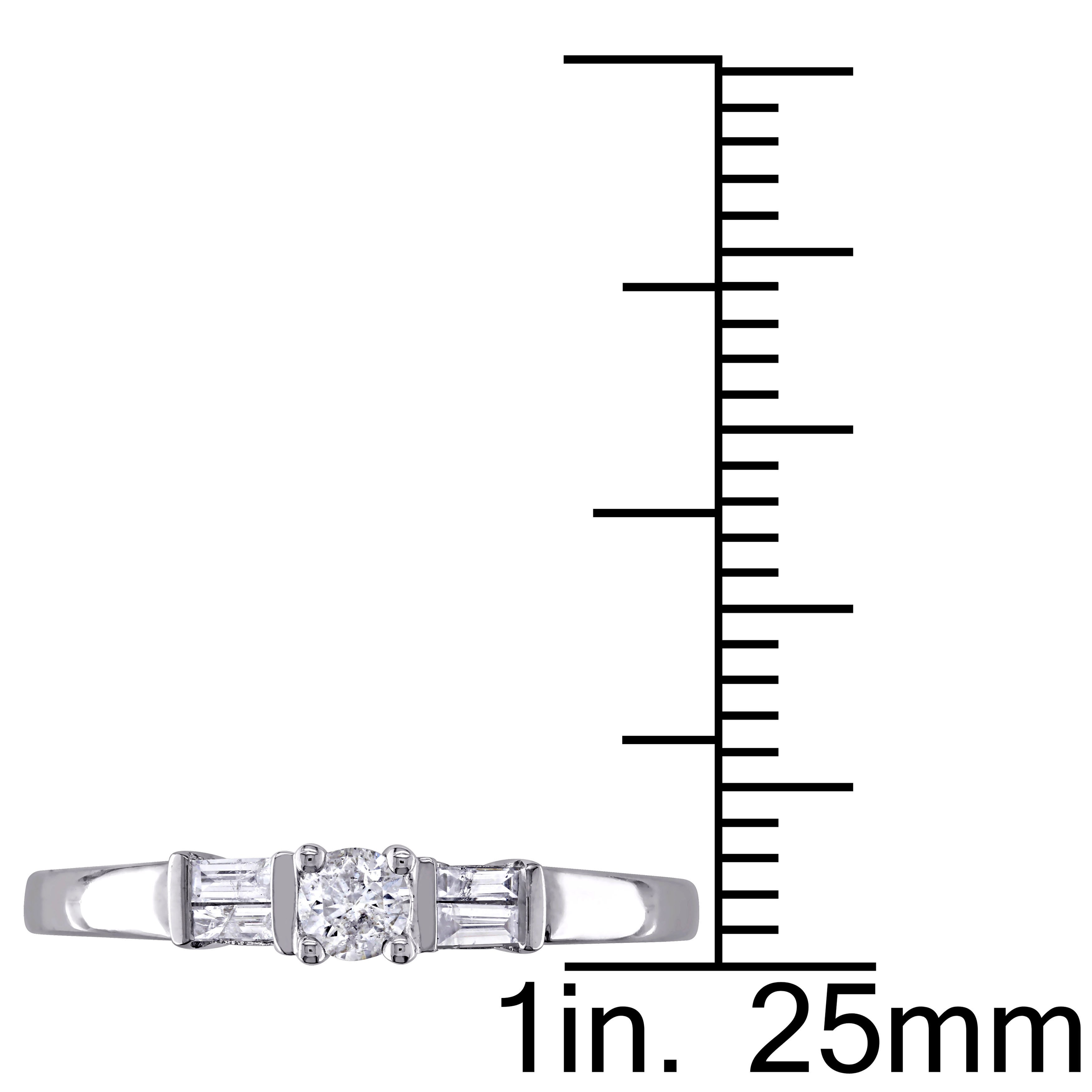 White Gold 1/4ct TDW Round and Parallel Baguette Diamond 3-Stone ...