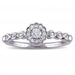 White Gold 1/5ct TDW Diamond Halo Flower Promise Ring - Handcrafted By Name My Rings™