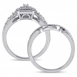 White Gold 3/8ct TDW Diamond Vintage Halo 2-Piece Bridal Ring Set - Handcrafted By Name My Rings™