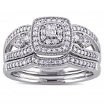 White Gold 3/8ct TDW Diamond Vintage Halo 2-Piece Bridal Ring Set - Handcrafted By Name My Rings™