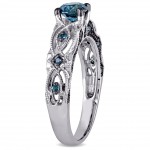 White Gold 4/5ct TDW Blue Diamond Vintage Filigree Engagement Ring - Handcrafted By Name My Rings™