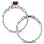 White Gold Created Ruby and 1/6ct TDW Diamond Bridal Ring Set - Handcrafted By Name My Rings™