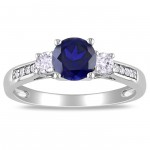 White Gold Created Sapphire and Diamond Accent Ring - Handcrafted By Name My Rings™