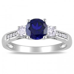 White Gold Created Sapphire and Diamond Accent Ring - Handcrafted By Name My Rings™