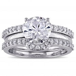 White Gold Created White Sapphire Bridal Ring Set - Handcrafted By Name My Rings™